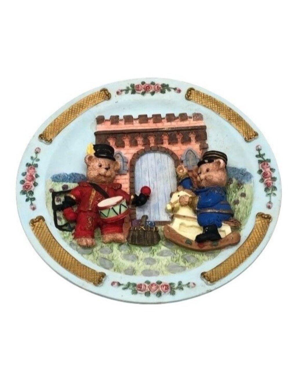 bear plate embossed small hangs on wall animals and toys drum rocking READ